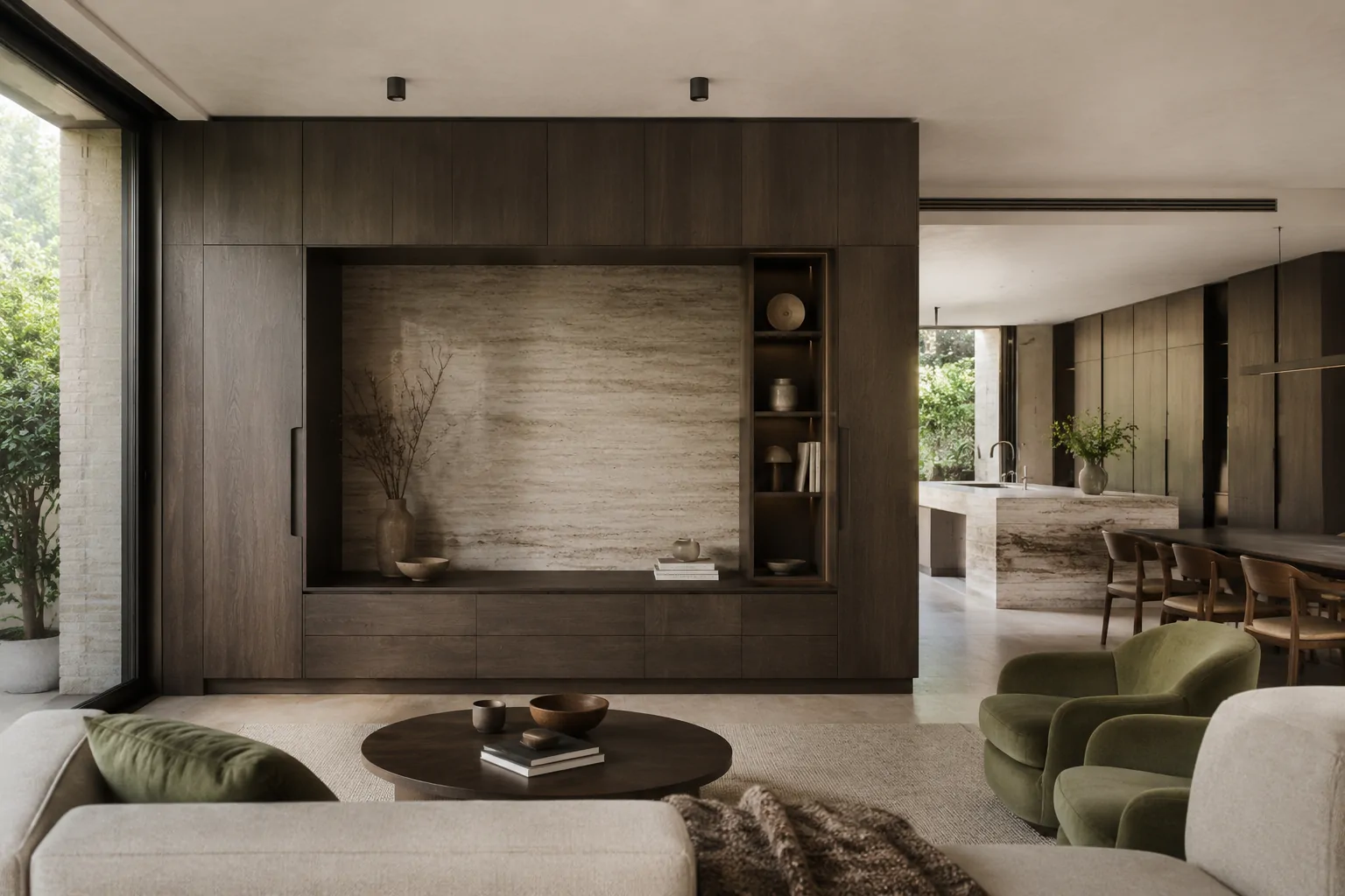 Refined residence with fitted cabinetry carried through the open interior